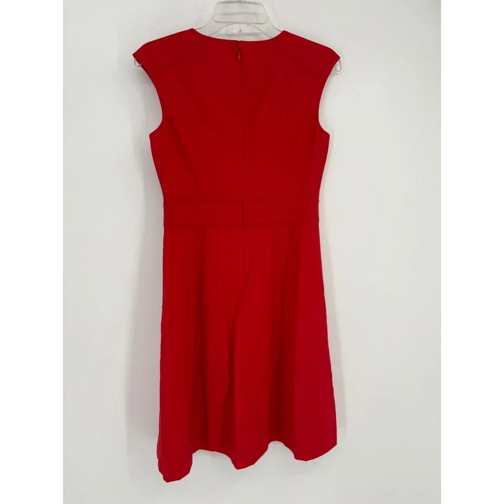 Tory‎ Burch Dress Womens 4 Red Sheath Cap Sleeve Wool Blend Structured